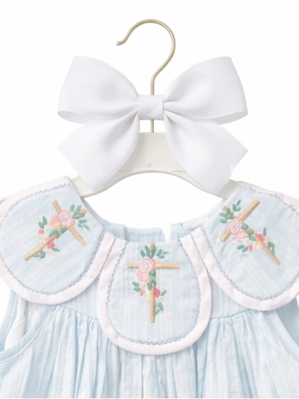 RARE Heirloom Light Blue Dress Embroidered Collar Girls Easter Church Portrait